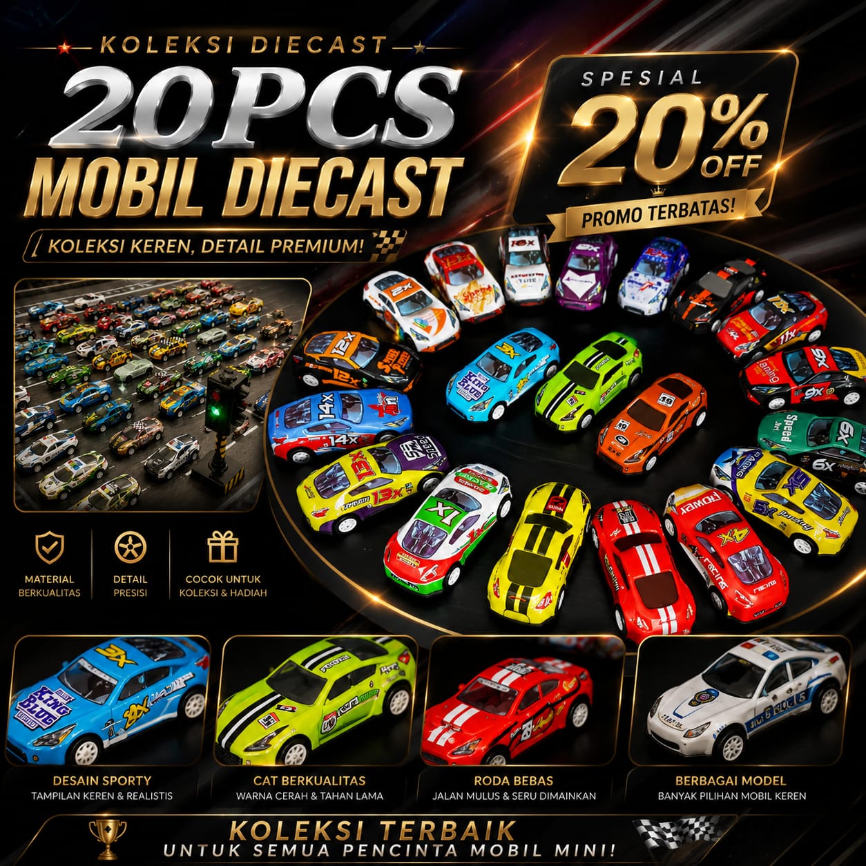 20PCS MOBIL DIECAST PREMIUM